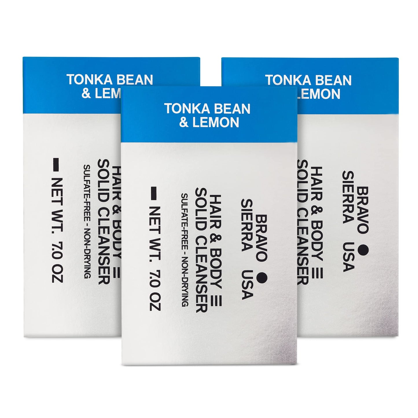 Bravo Sierra Tonka Bean & Lemon Body Bar, 3-Pack - All-In-One Multifunctional Cleanser With Coconut, Shea Butter & Oat Flour For