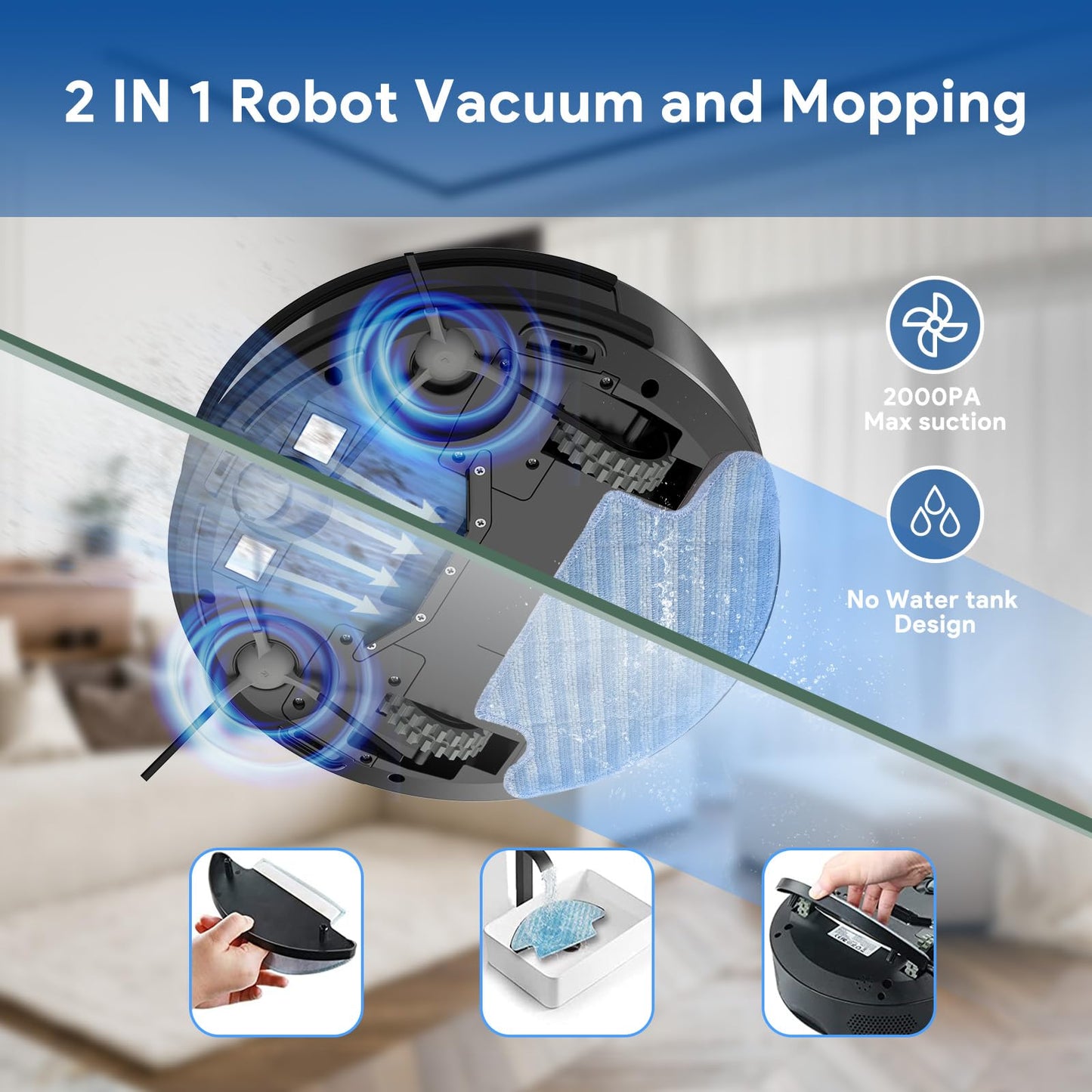 Robot Vacuum and Mop: 2-In-1 Robotic Vacuum Gyroscope Navigation Z-Zag Cleaning & Alexa/APP Control& Tangle-Free& Schedule Cleaning, Self-Charging Robot Vacuum Cleaner for Hard Floor,Carpet, Pet Hair