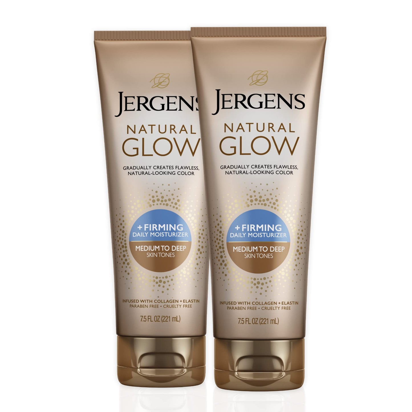 Jergens Natural Glow +Firming Self Tanner Body Lotion, Medium to Deep Skin Tone, Sunless Tanning Moisturizer with Collagen and Elastin, Helps to Visibly Reduce Cellulite, 7.5 Oz, Pack of 2