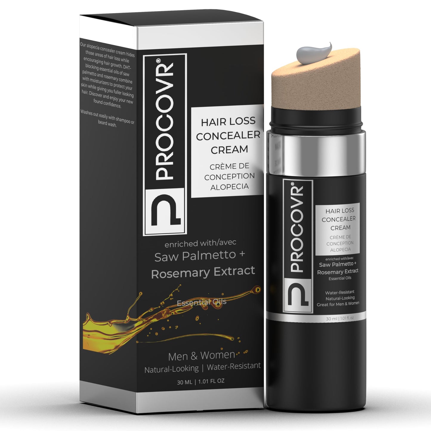 PROCOVR Hair Loss Concealer Cream The ORIGINAL Thinning Balding Hairline Enhancer, Hair Mascara, Root Touch Up | More Natural than Hair Fibers for Hair Loss Coverage & Thicker Hair (Grey White)