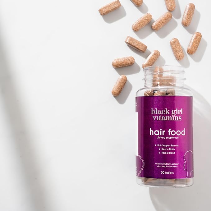 Black Girl Vitamins - Hair Food Biotin Supplement with Collagen for Hair Growth Support, Vegan, Gluten-Free, 60ct
