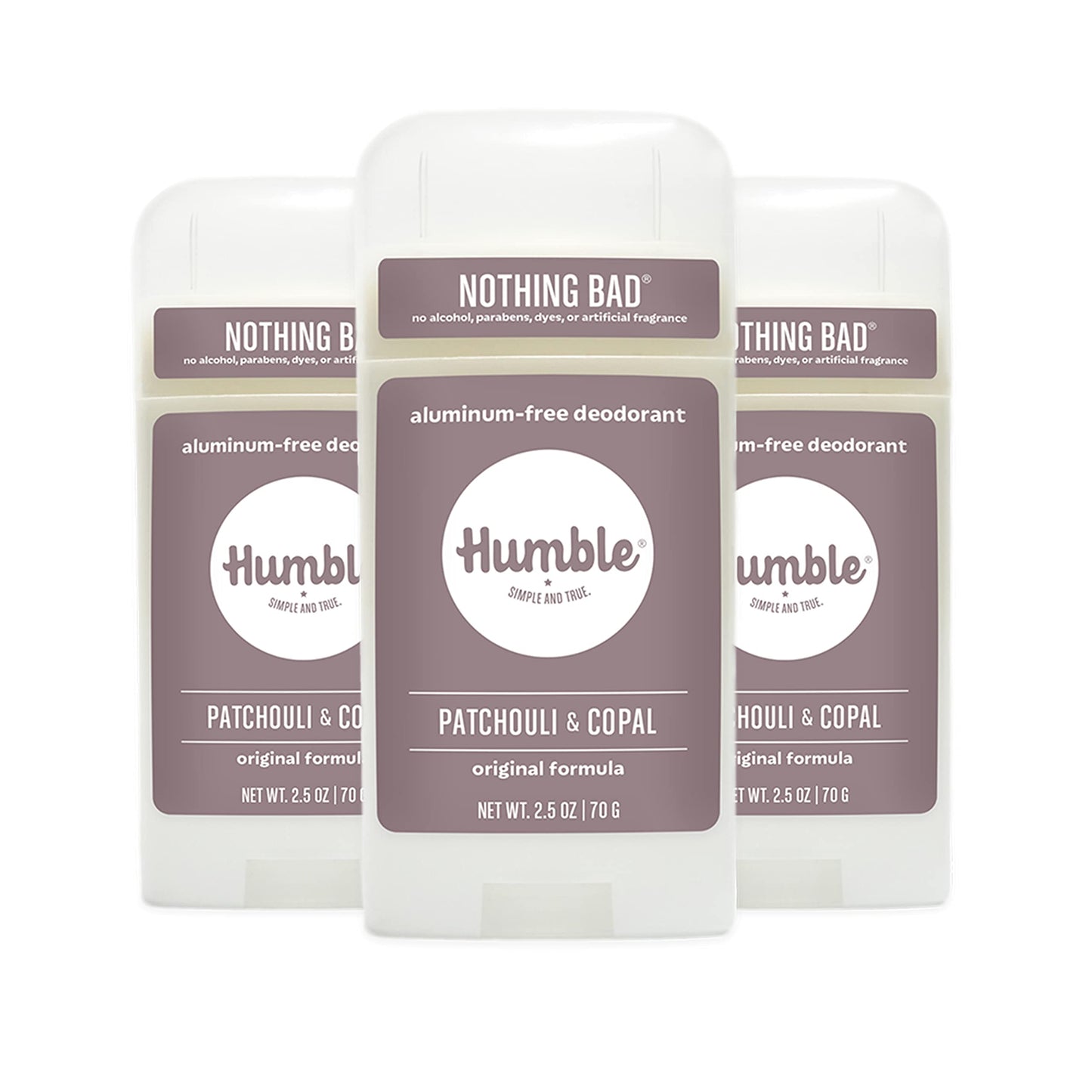 HUMBLE BRANDS Original Formula Aluminum-free Deodorant. Long Lasting Odor Control with Baking Soda and Essential Oils, Patchouli and Copal, Pack of 3