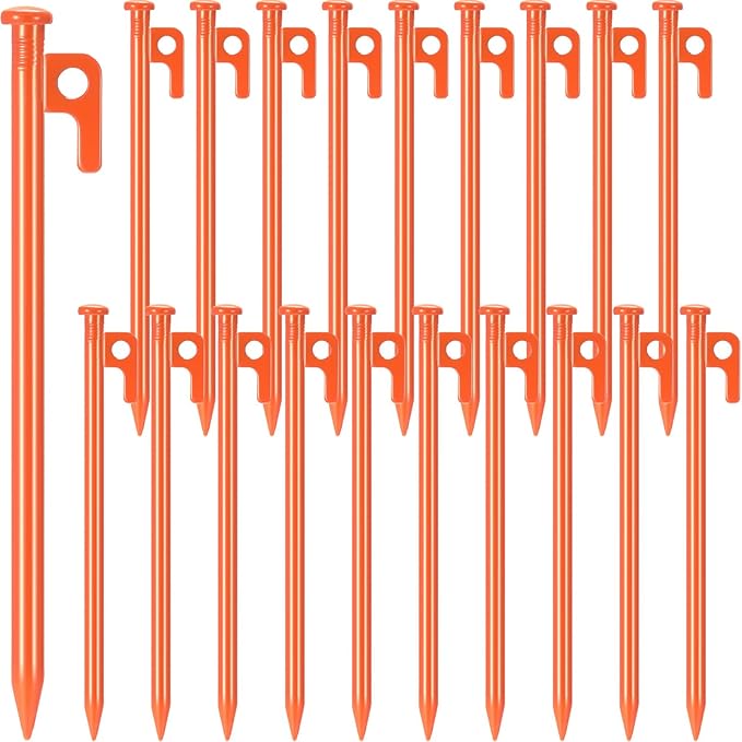 Blulu 24 Pcs 8/12/16 Inch Tent Stakes Heavy Duty Steel Metal Tent Pegs Unbreakable and Inflexible Metal Stakes Tent Spikes for Camping, Yard Decoration, Picnic, Tarp(Orange, 12 Inch)