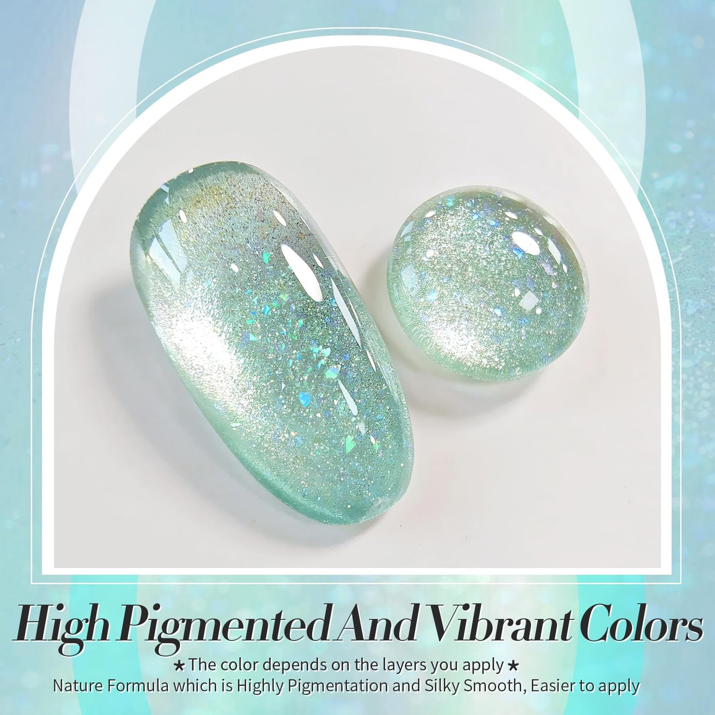 BORN PRETTY Green Cat Magnetic Eye Gel Nail Polish Shimmer Glitter Flakes Holographic Aurora Mint Green Magnetic Gel Polish Nail Art Manicure DIY at Home 15ML