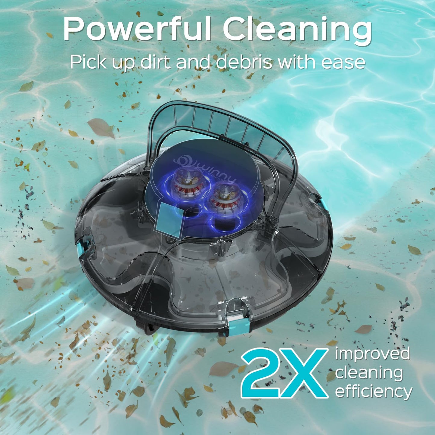 Cordless Robotic Pool Cleaner, Lasts 60 Min, Automatic Vacuum for Above-Ground Pools up to 538 Sq.ft,Portable, Self-Parking,Transparent Black