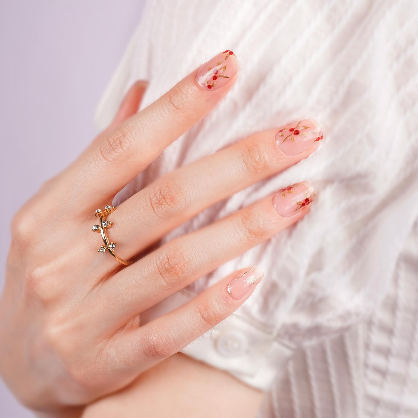 DANNI & TONI Semi Cured Gel Nail Strips Rose Hip (Blossom) Golden Butterfly Gel Nail Wraps UV Led Nails 28 Stickers Gift for Women