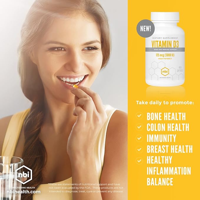 High Potency Vitamin D3 125 mcg (5000 IU) Softgels with Rosemary Extract Antioxidants | Bone, Immunity, Brain and Inflammation Balance Support | 90 Softgel Capsules