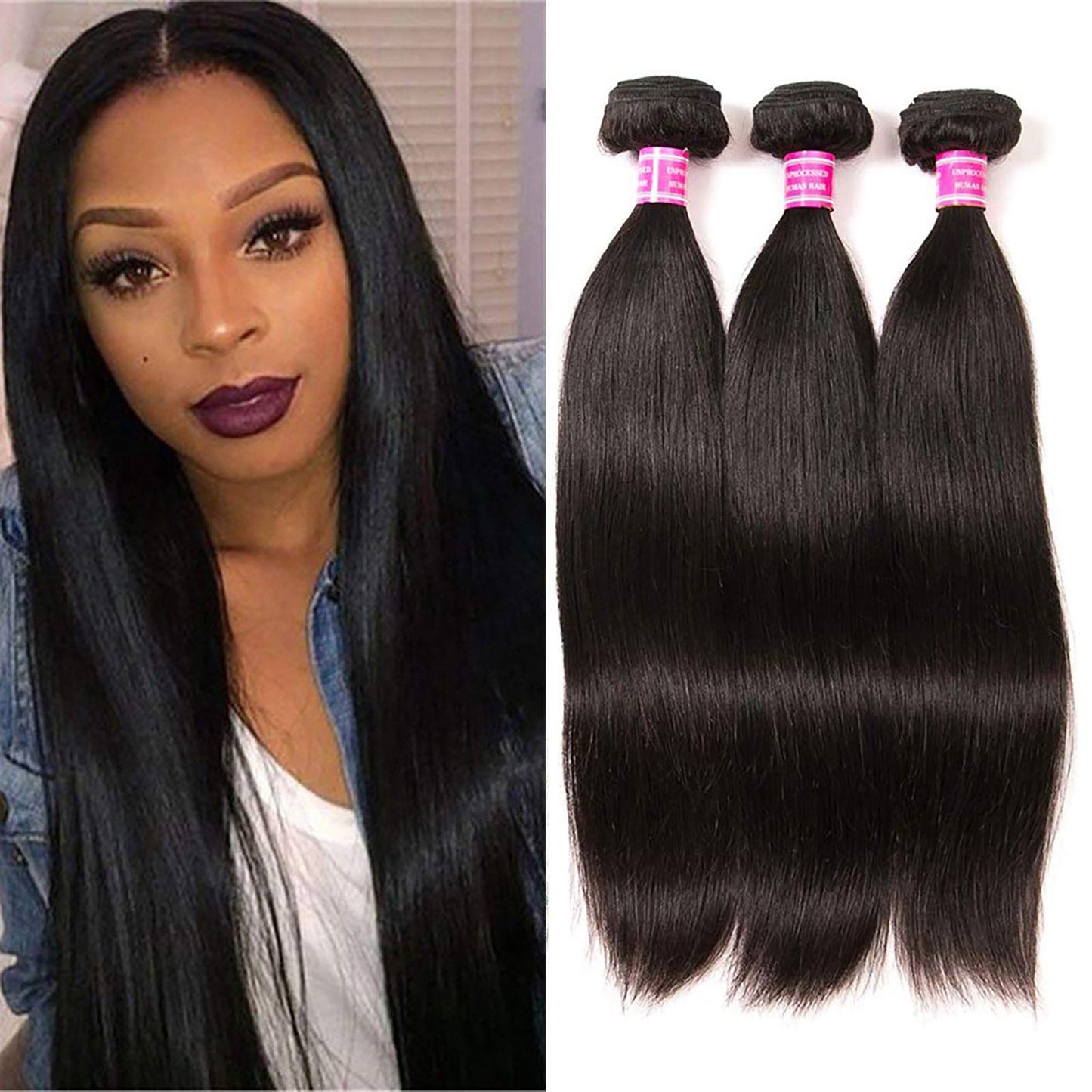 Brazilian Straight Hair 3 Bundles 10A 100% Virgin Unprocessed Human Hair Weave Extensions Brazilian Remy Straight Human Hair Bun