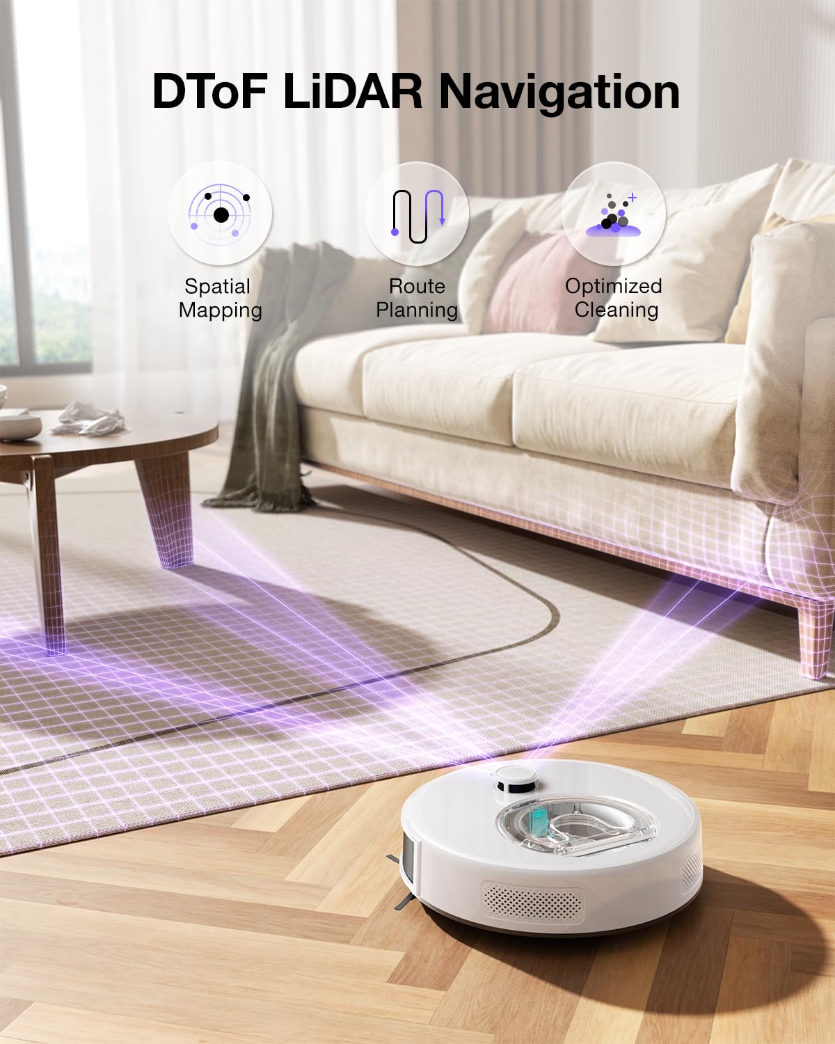 OKP Robot Vacuum with Mapping, 6000Pa Power Suction, LiDAR Navigation, Robot Vacuum and Mop Combo for Hard Floors and Pet Hair Pick Up, WiFi/App/Alexa Control, Smart No-Go Zone, L7