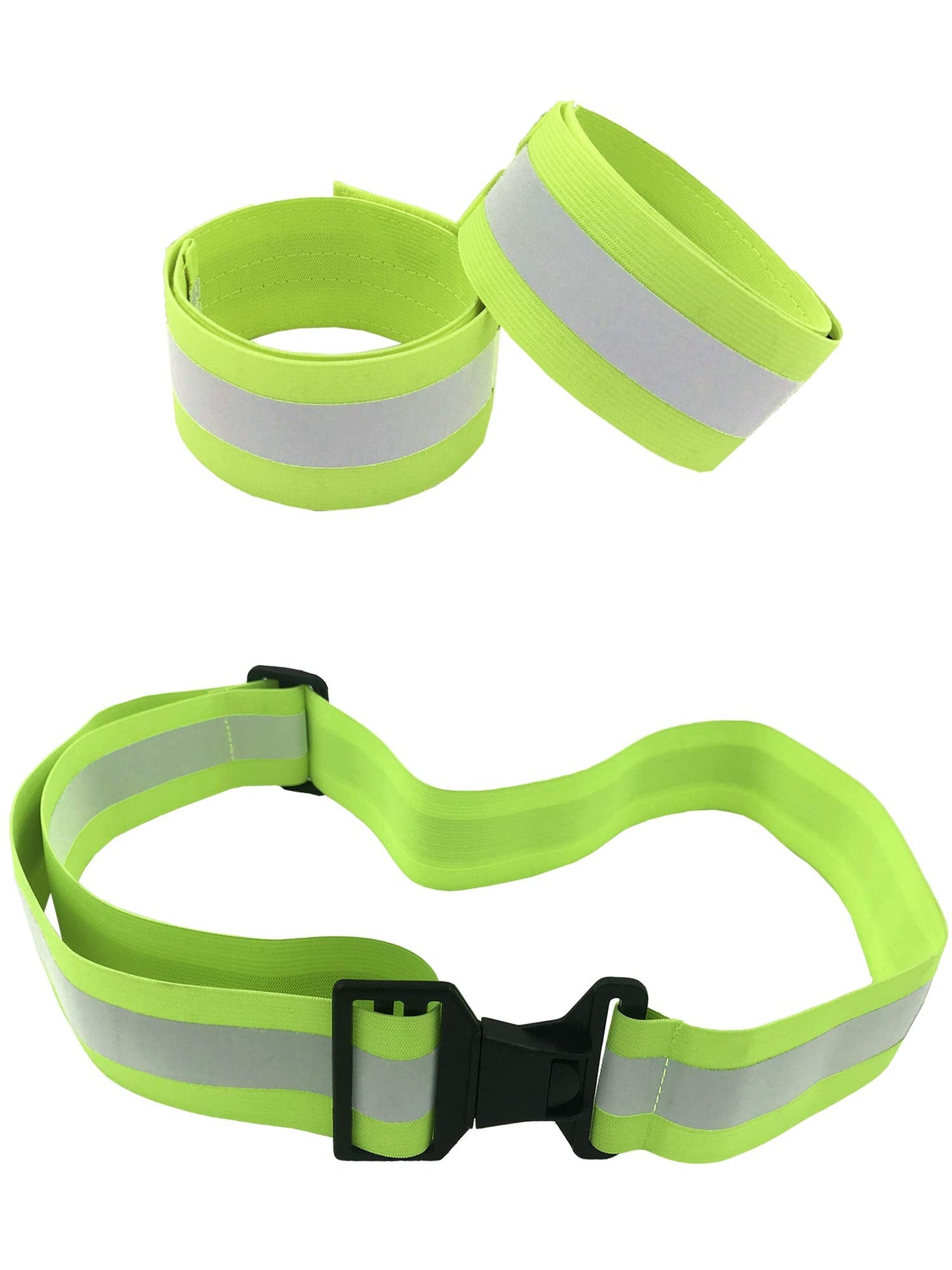 HiVisible Reflective Belt for Running Army PT Belt Reflective Running Gear + 2 Reflective Bands for Night Walking Bike Pant Leg Strap
