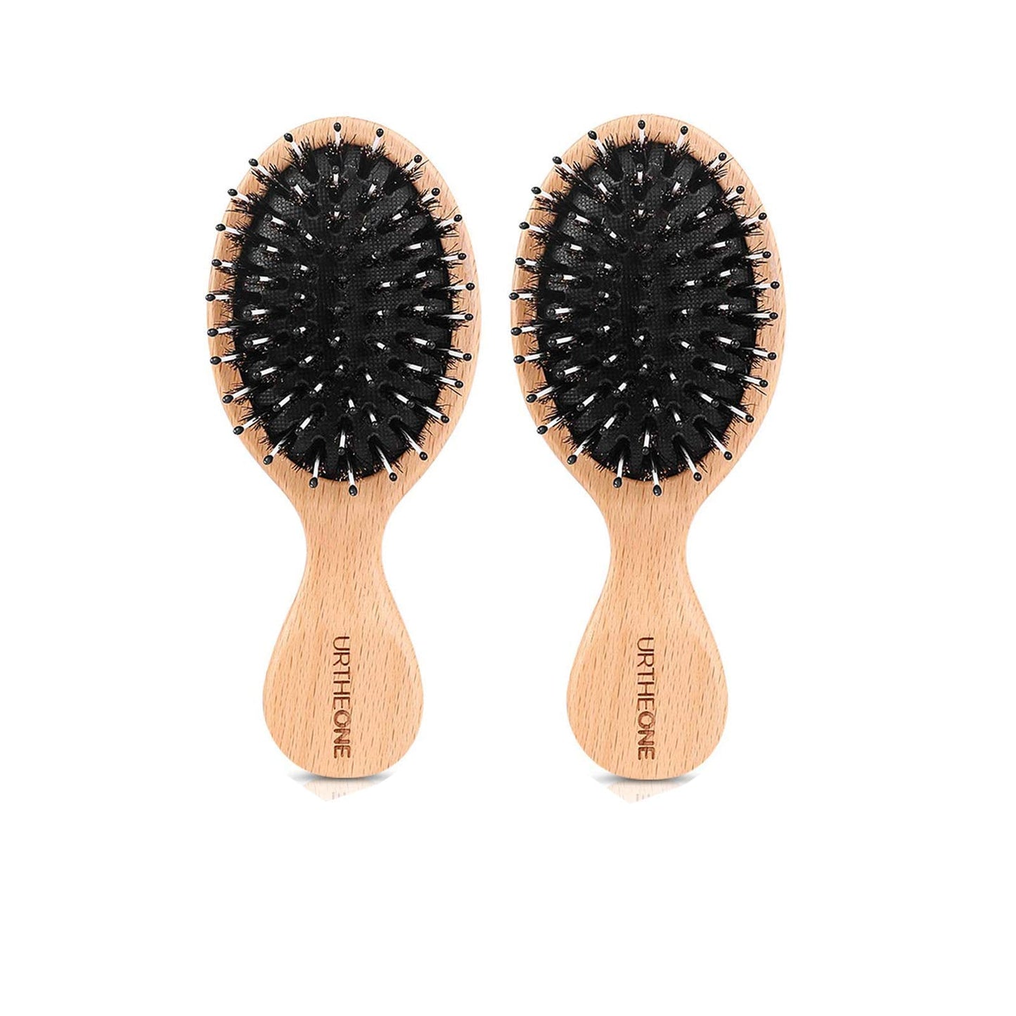 2Pcs Hair Brush Mini Boar Bristle Hairbrush For Thick Curly Thin Long Short Wet Or Dry Hair Detangle Massage Add Shine, Pocket T