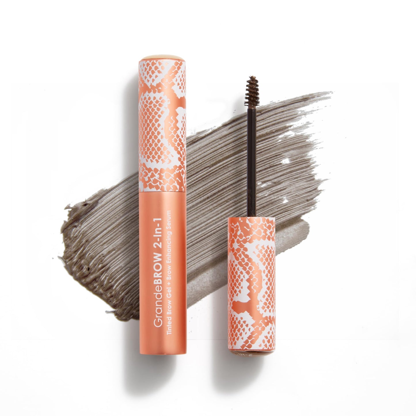Grande Cosmetics 2-in-1 Tinted Brow Gel + Brow Enhancing Serum, Thick & Darker Brows, Shape & Fill Brows Effortlessly, Taupe, Travel Size