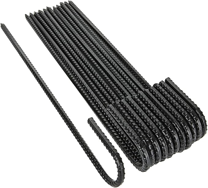 16 Inch Rebar Stakes, 12Pcs Heavy Duty Rebar Stakes J Hook 5/16 Ground Stakes Tent Stakes Rust Proof Coated Ground Anchors with Chisel Point End for Camping Camping Tent