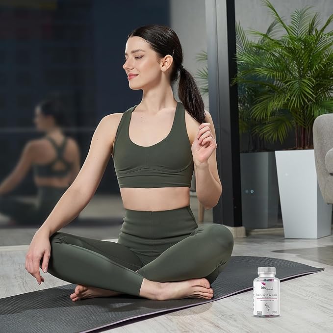 Hair Skin and Nails Gummies, Extra Strength Biotin Gummies with Folic Acid, Inositol and Vitamins, PCOS Symptom Relief & Hormone Balance, Sugar-Free Strawberry & Coconut Flavor, 60 Gummies