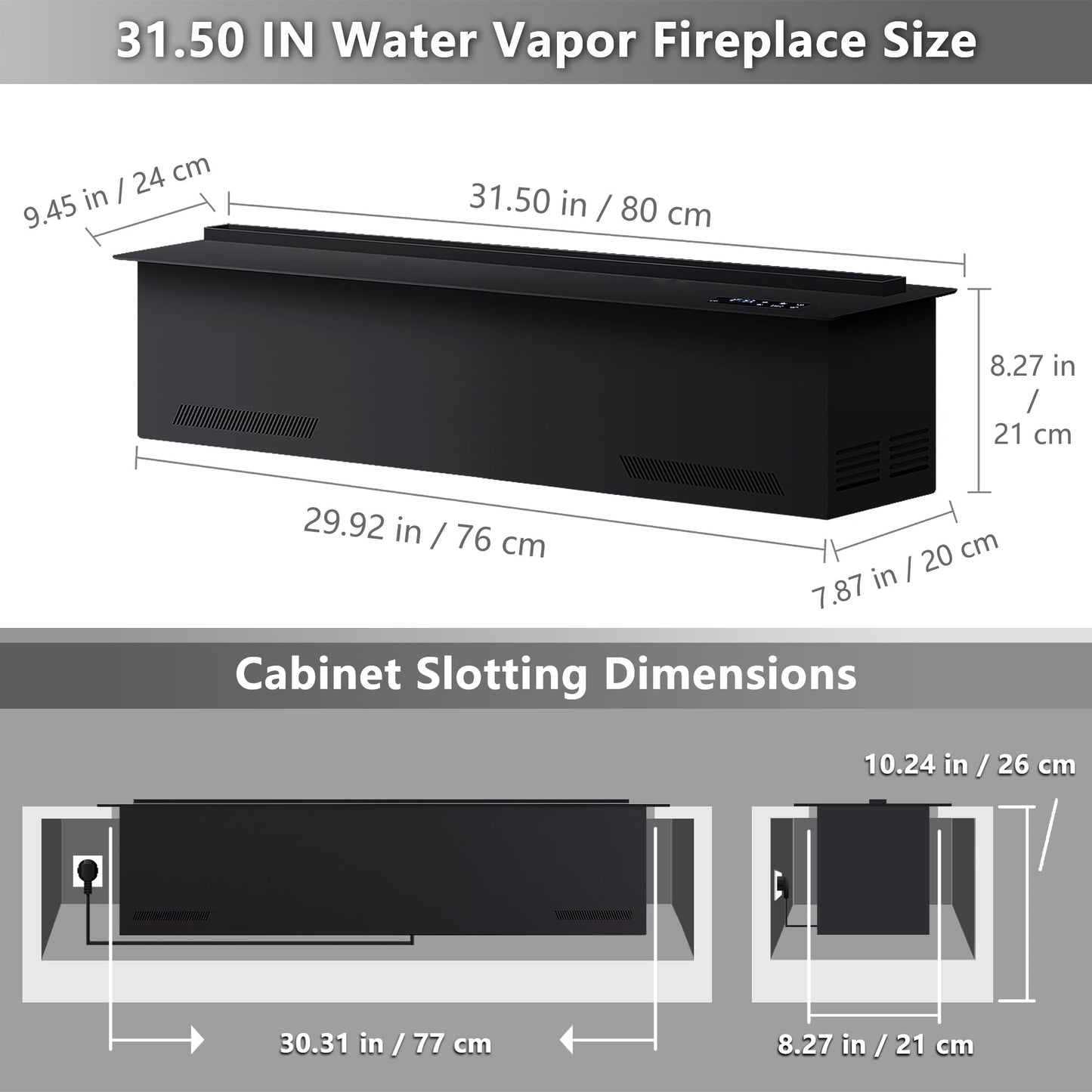 Water Vapor Fireplace Recessed Realistic Atomized Flame, Electric Fireplace with Manual Water Control and Remote Control,with 5ft Power Cord,Size: L31.5 x W7.87x H8.27 in