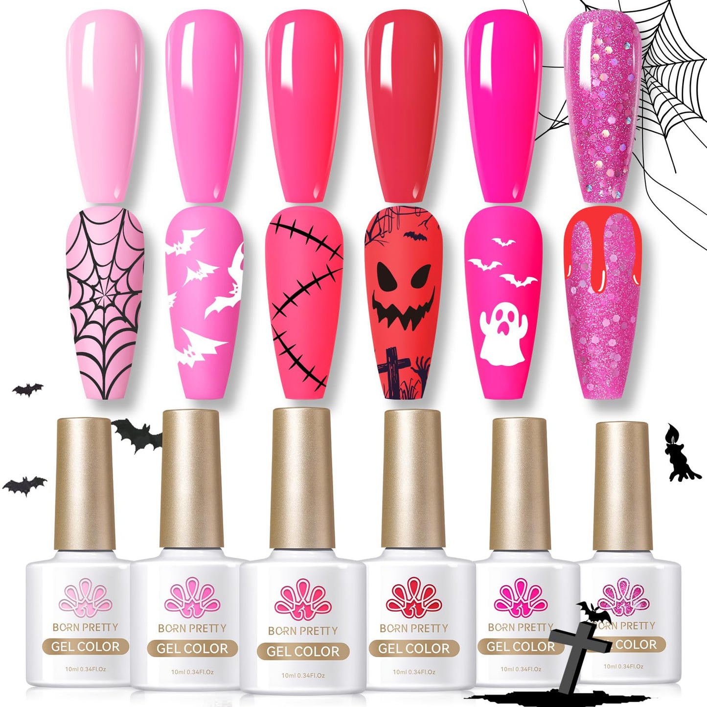 Born Pretty Halloween Neon Pink Gel Nail Polish Set Hot Pink Cherry Blossom Strawberry Soft Dark Tones All Seasons Natural Lovel