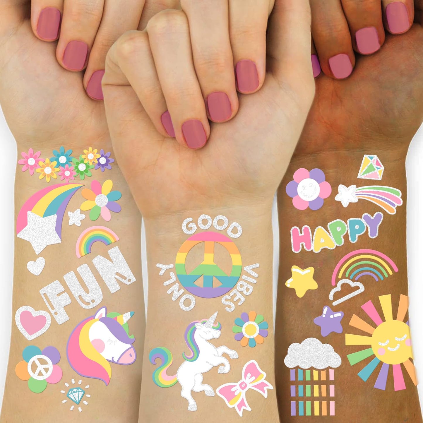 118 PCS Unicorn Rainbow Temporary Tattoo Kids, Glitter Crown Fake Tattoo for Girls’ Party Favors Birthday Supplies Decorations, Princess Tattoos Sticker for Kids 6 7 8 9 10 year