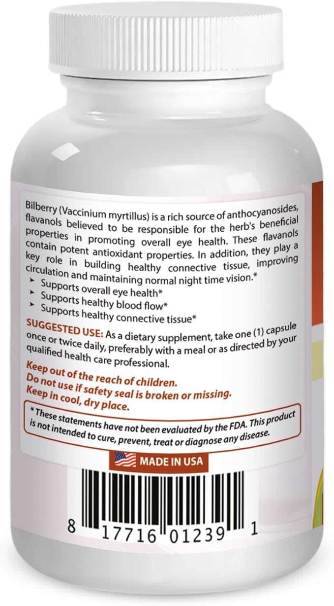 Best Naturals Bilberry Extract 1000mg Capsule (Non-GMO) Supports Healthy Vision, 90 Count