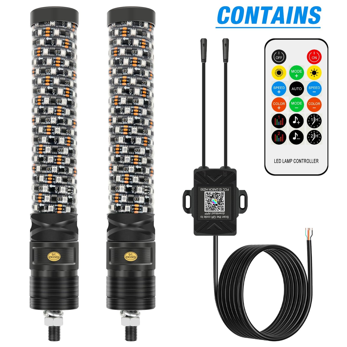 goodfitment 2 Pcs 1FT Thick Whip Lights, LED Whip Light with Brake Turn Signal by App & Remote Control, Spiral RGB Chasing Whips, Music Whip Light Compatible with UTV ATV RZR Can-Am SXS