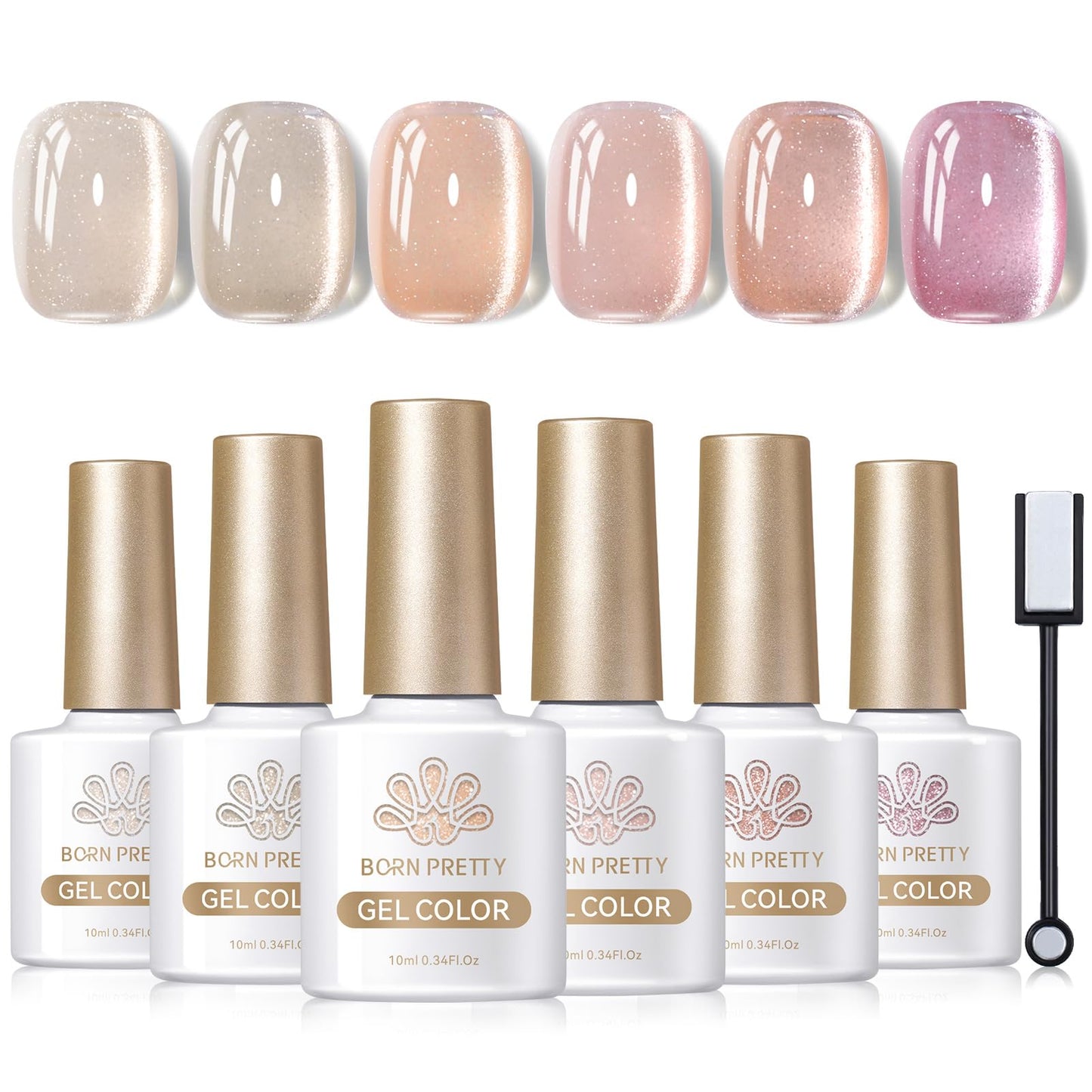 Born Pretty Cateye Jelly Gel Nail Polish Set - Toxic-Free, With Megnetic Kit, Long Lasting, 6Pcs In One Pack