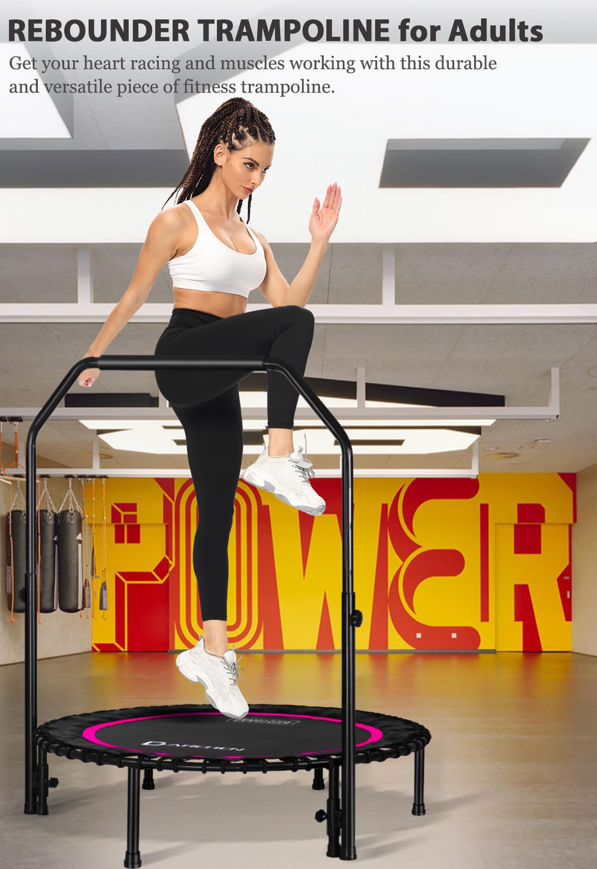 DARCHEN Rebounder Trampoline for Adults, Mini Trampoline Indoor Jumping Cardio Trainer Workout for Adults-Max Limit 330lbs