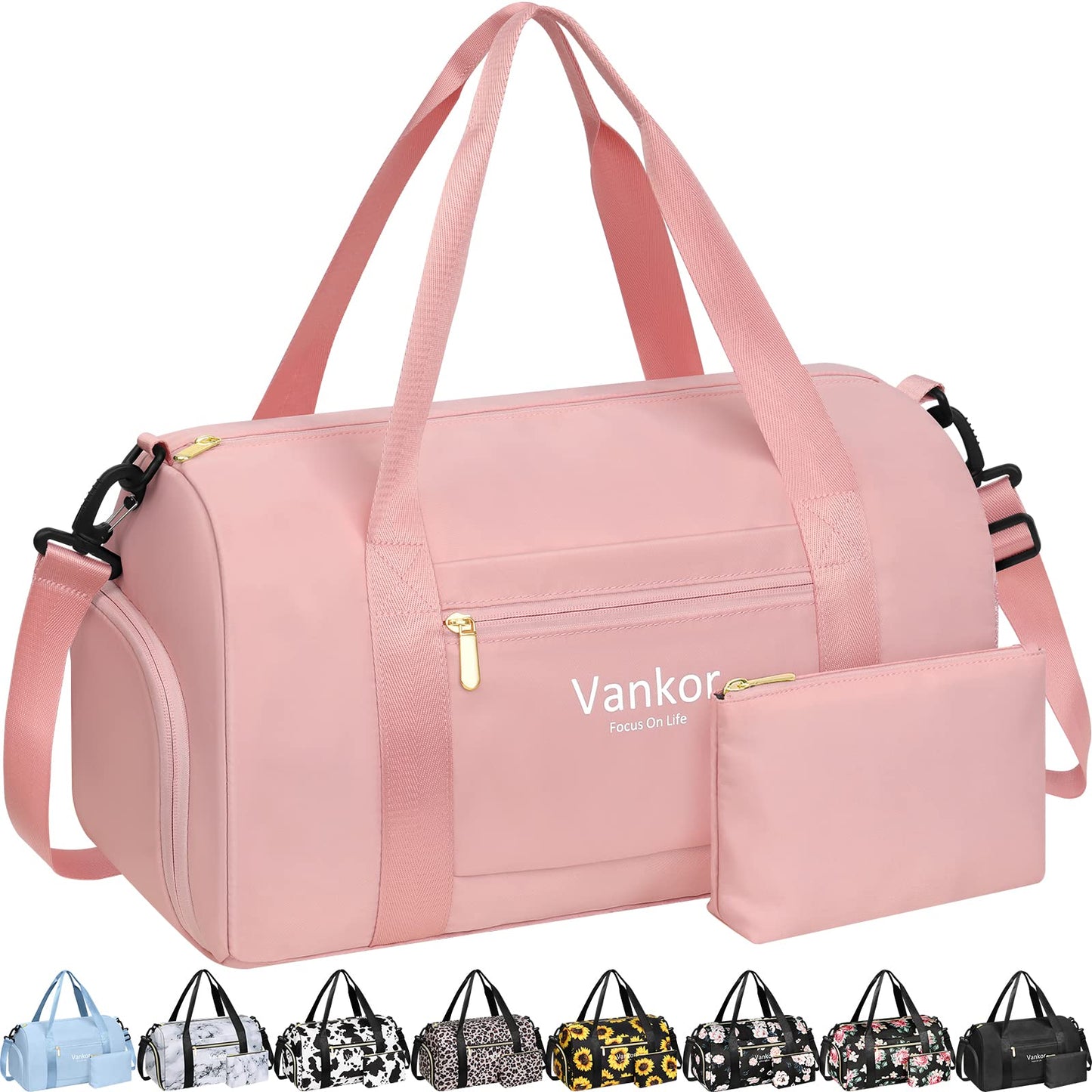 Gym Bag for Women with Shoe Compartment Waterproof, Sports Duffle Bag for Travel Duffel Weekender Carry on Beach Yoga Overnight Luggage Mommy Maternity Hospital Bag Pink 17.5 Inch