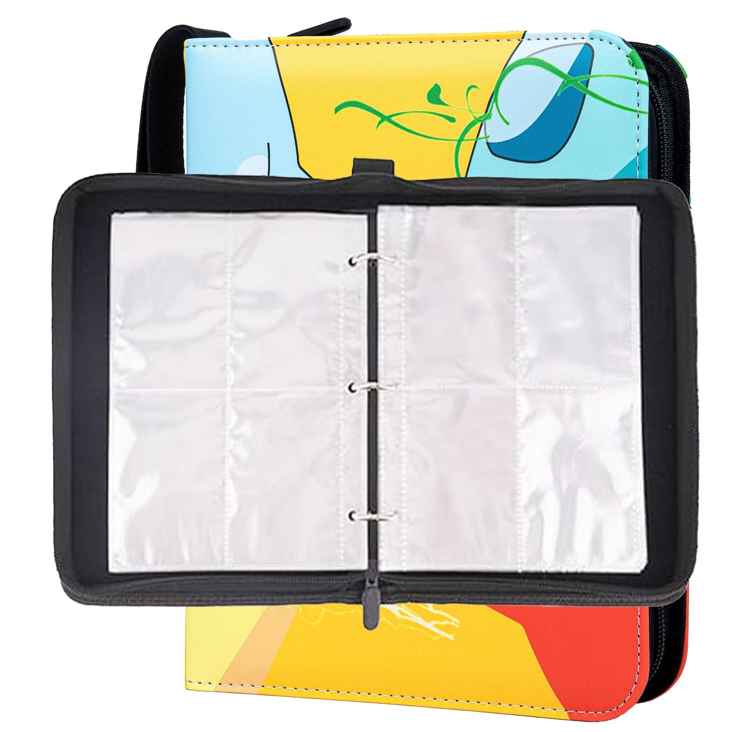 4-Pocket Card Binder,Sports Trading Card Collection Book Displaying up to 400 Standard Cards,Trading Card Binder with 50 Double-Sided Sleeves-Expandable,A Gift for Boys and Girls-Yellow