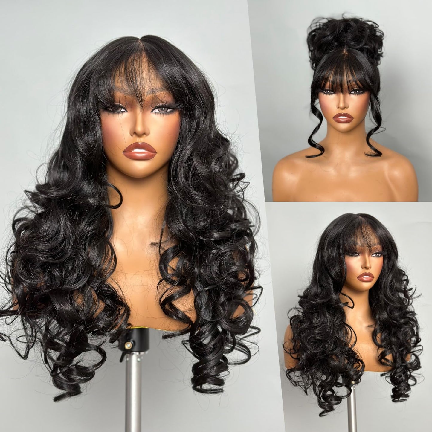 GORGIUS Black Wigs with Bang Body Wave Wig Long Natural Black Glueless Wavy Wig for Women Crafted with Style-Archive Technology: Premium Fiber, Realistic Look with True Scalp