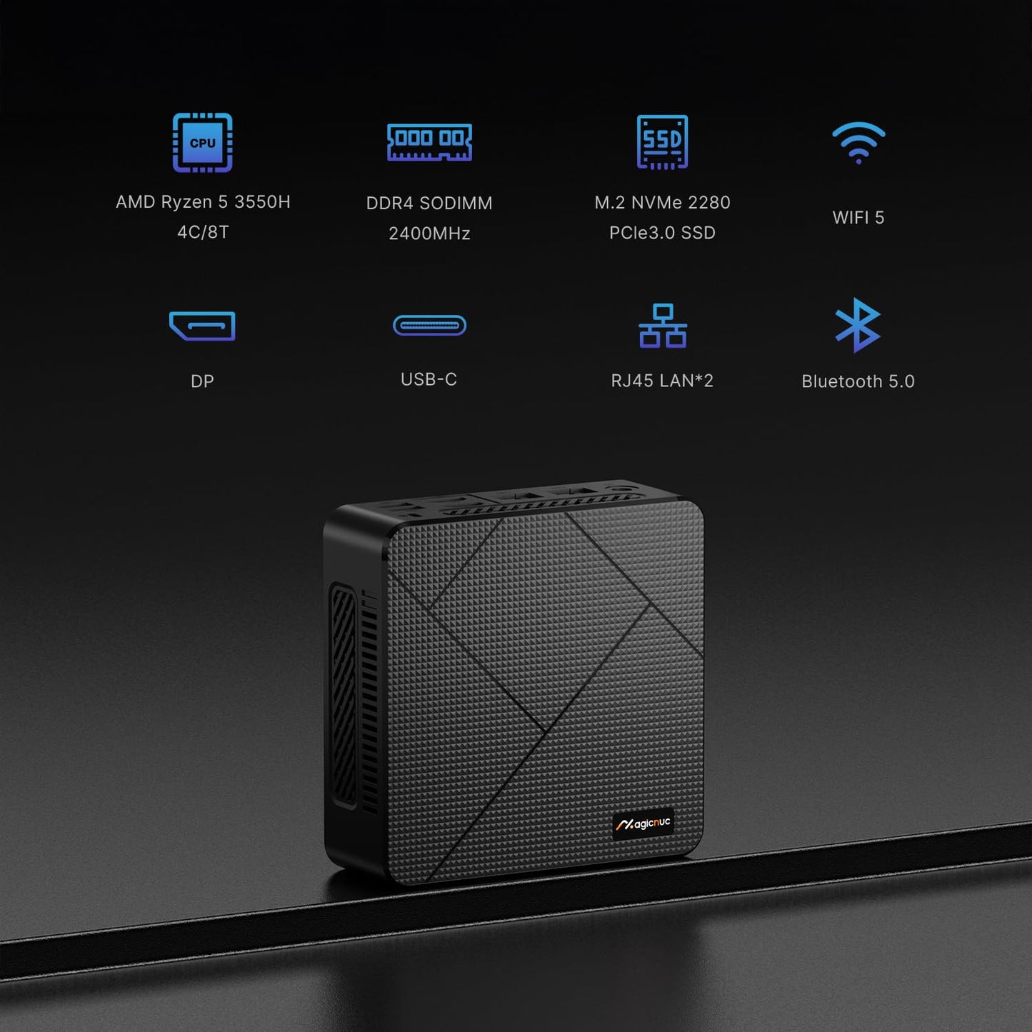 MAGICNUC AS1 Mini PC, Ryzen 5 3550H Mini Computers 16GB RAM 512GB PCIe SSD, Vega 8 Graphics Triple Display Micro PC, 2×RJ45 LAN/3×USB3.2/USB-C/HDMI/Wi-Fi 5/BT 5.0 Office,Home Mini Desktop Computers