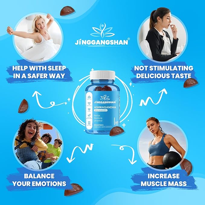 (120 Count) Ashwagandha Gummies KSM-66 - Mixed Berry, Vegan, Plant Based, Non-GMO, Gluten-Free & Gelatin Free Relax, Organic Ashwa Root Extract Supplement for Immune Support