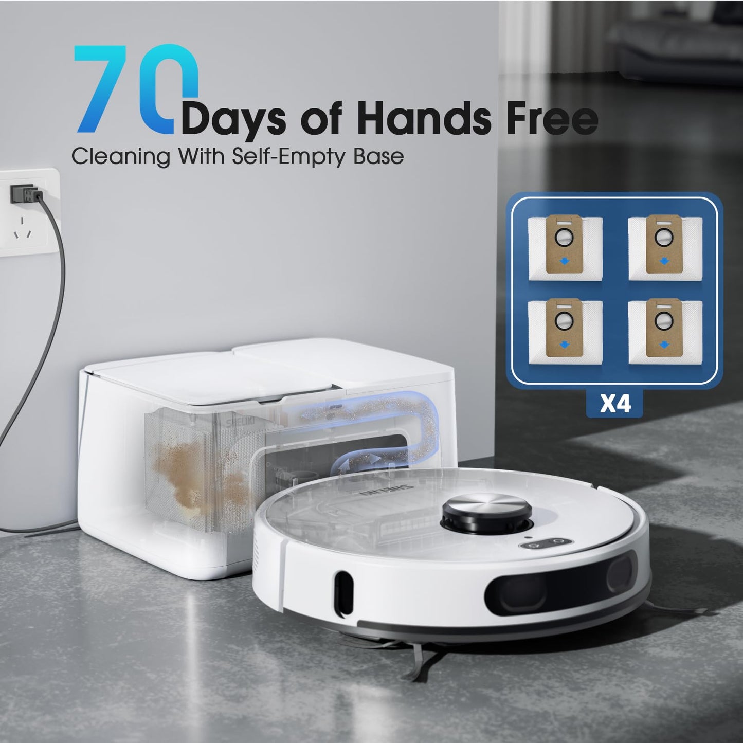 SHELIKI Robot Vacuum and Mop, 3-in-1 Robotic Vacuums Cleaner with LiDAR Navigation Smart Mapping & Max Strong 6000Pa Suction, Self Emptying Bases for 70 Days-White