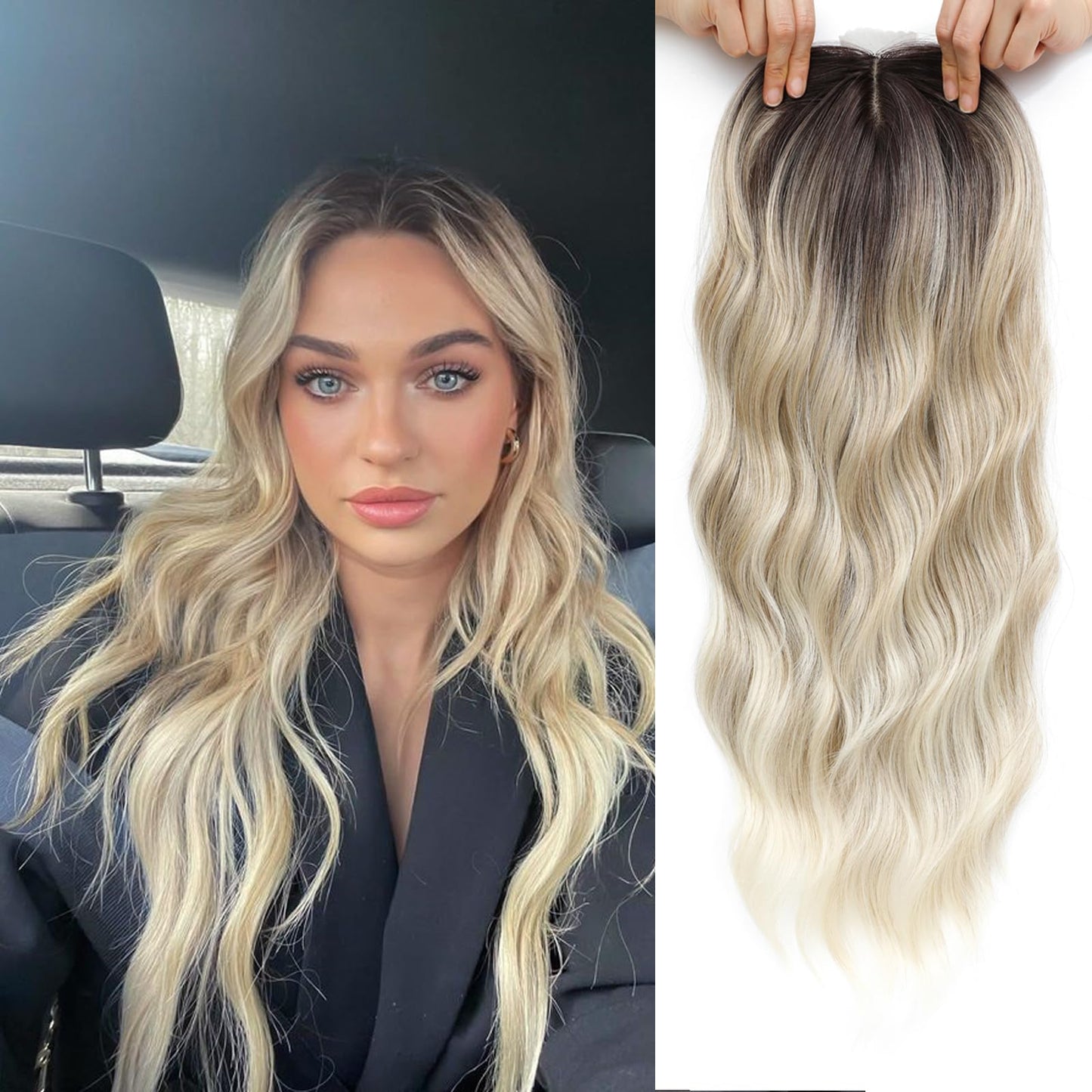 Hair Toppers for Women, 360° 3D Toppers Hair Pieces for Women, 20 Inch Long Curly Hair Topper with Side Bangs,