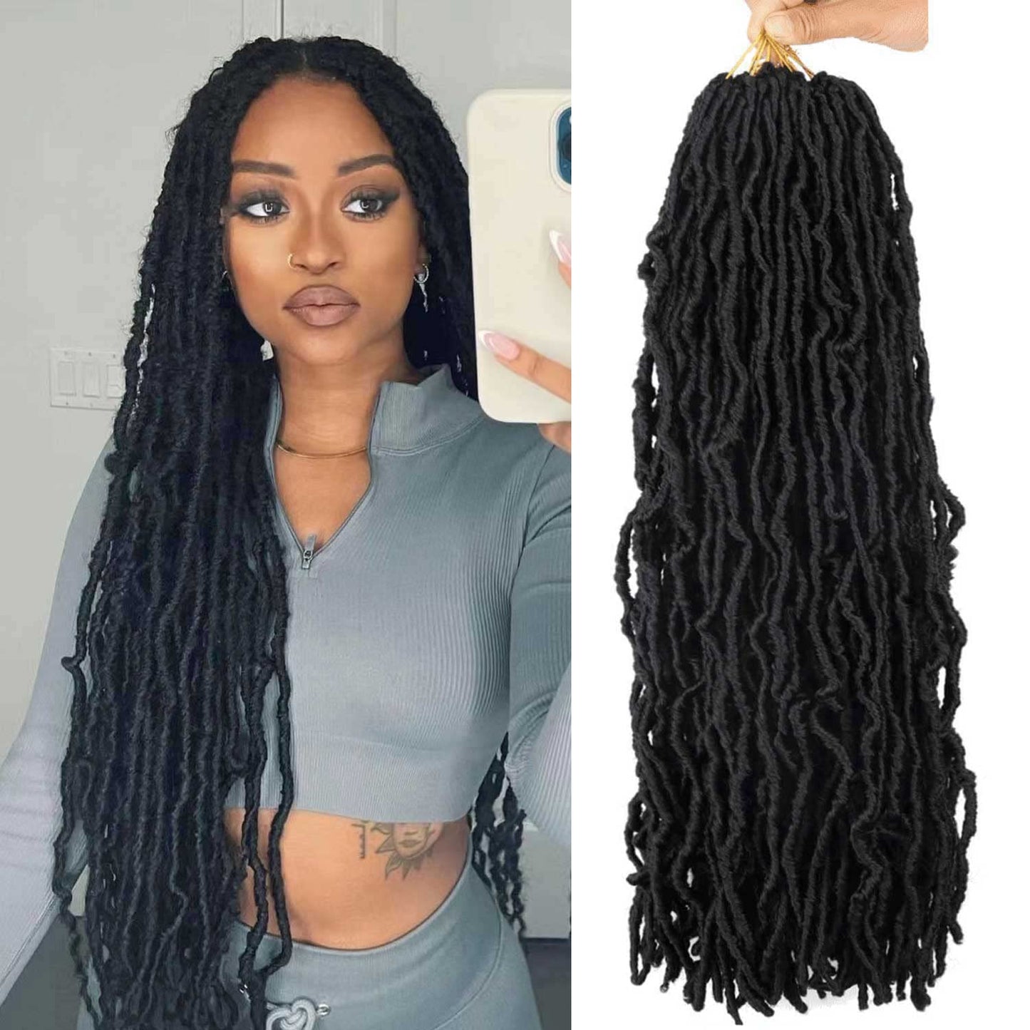 24 Inch Soft Locs Crochet Hair Pre Looped 6 Packs Faux Locs Crochet Braids Goddess Locs Dreadlocs Synthetic Hair For Black Women (1B, 24 Inch (Pack of 6))