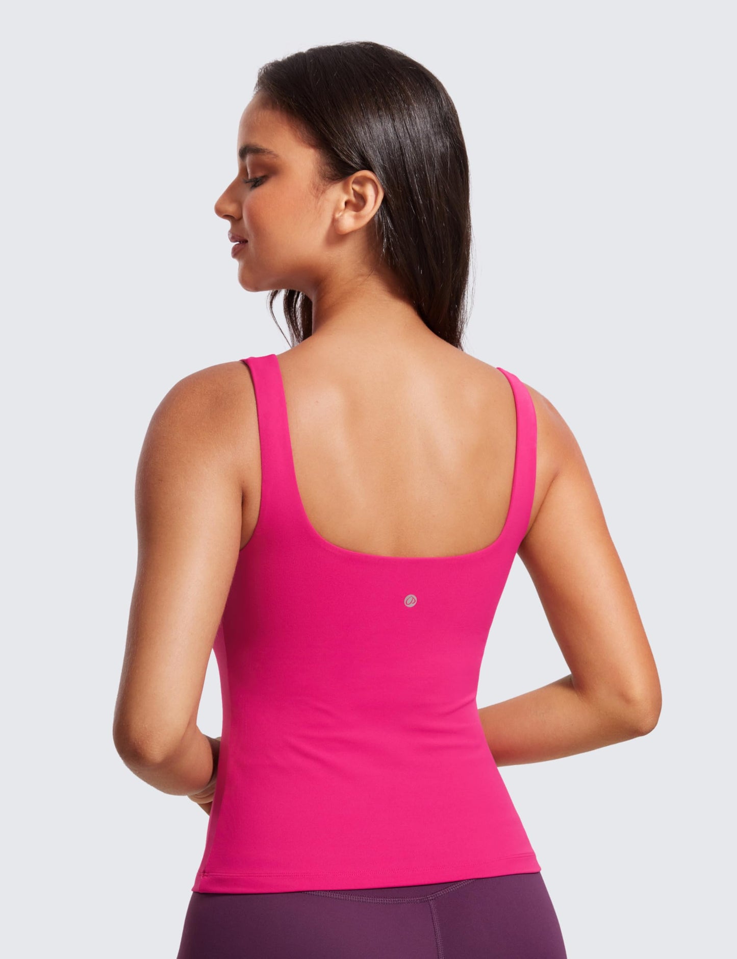 CRZ YOGA Butterluxe Workout Tank Tops for Women U Neck Padded Crop Tops Athletic Camisole Tops with Built in Bra Granita Pink Medium