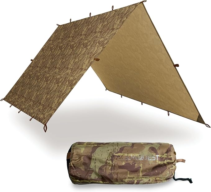 AquaQuest Safari Camping Tarp - Lightweight Durable Rain Fly - Waterproof Camping Essentials for Hiking, Backpacking & Hammock, 10 x 10 ft, True Terrain Camo