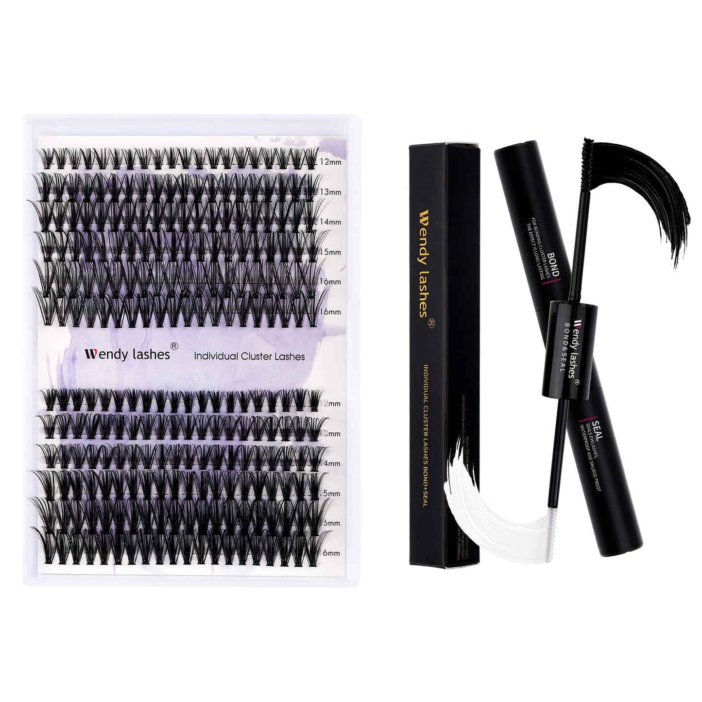 Individual Cluster Lashes 30D/40D Mixed Length 12-16mm and Cluster Lash Bond and Seal Glue for Lash Clusters Personal Makeup Use at Home