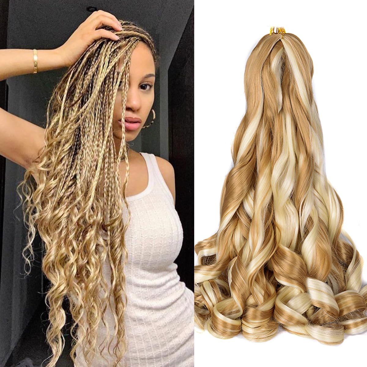 Curly Braiding Hair Box Braids #P27/613 Spanish Curly Braiding Hair for Box Braids 8 Packs Bouncy Braiding Hair 16 Inch Synthetic Braiding Hair Extensions(16 Inch,Pack of 8,P27/613)
