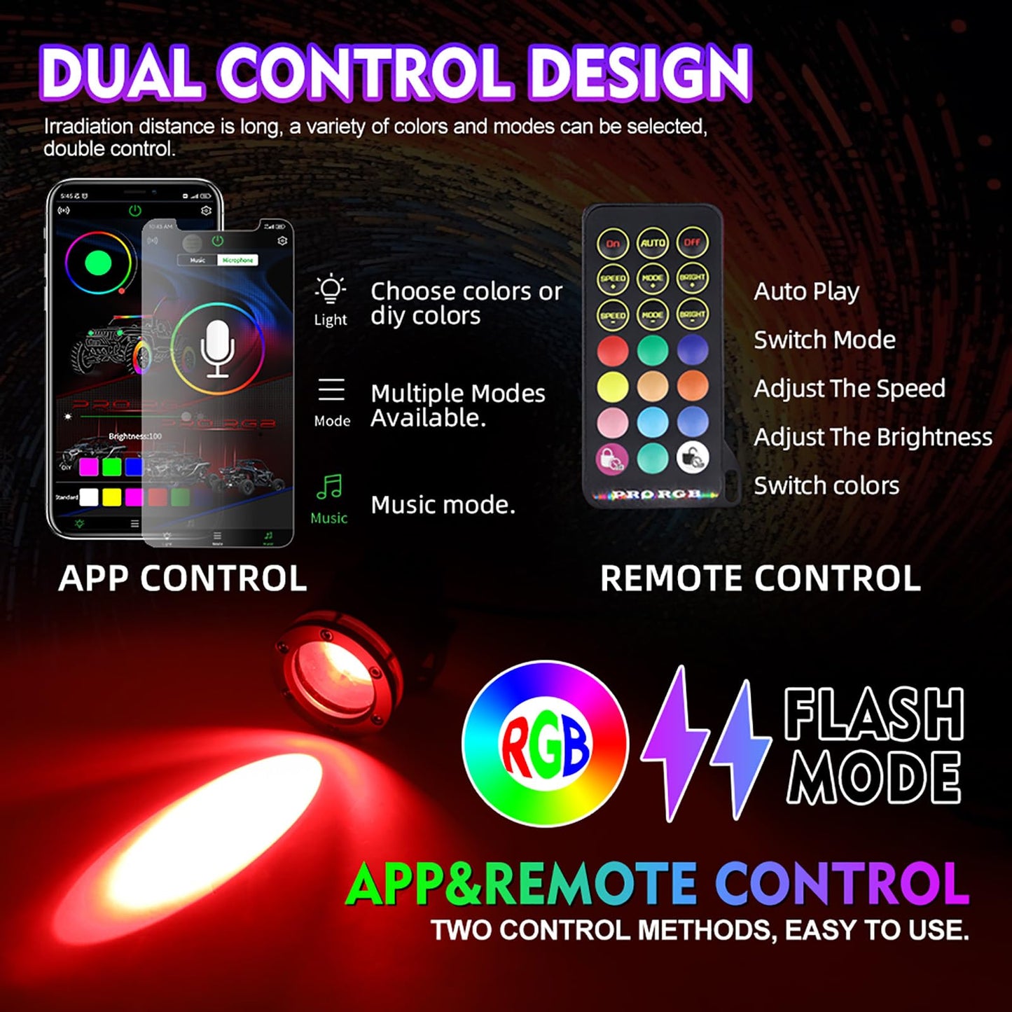 Jumpdy RGB Whip Lights for Side by Side 2 PCS Whipless Whip Light LED Spot Beam Pod Lights LED Pods for Offroad ATV Can am 1000XP UTV Golf Cart Truck 4x4 Boat Polaris RZR SXS