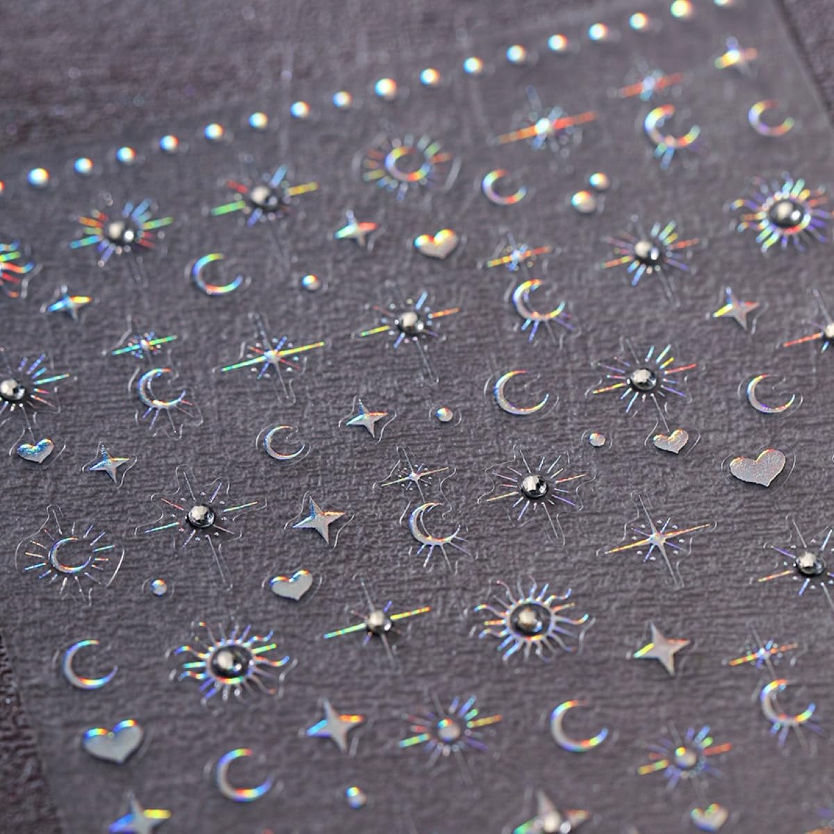 5D Embossed Star Nail Stickers Laser Sun Moon Heart Nail Art Stickers Silver Star Nail Decals Self-Adhesive Rhinestone Stickers Shiny Nail Supplies for Women Girls DIY Manicure