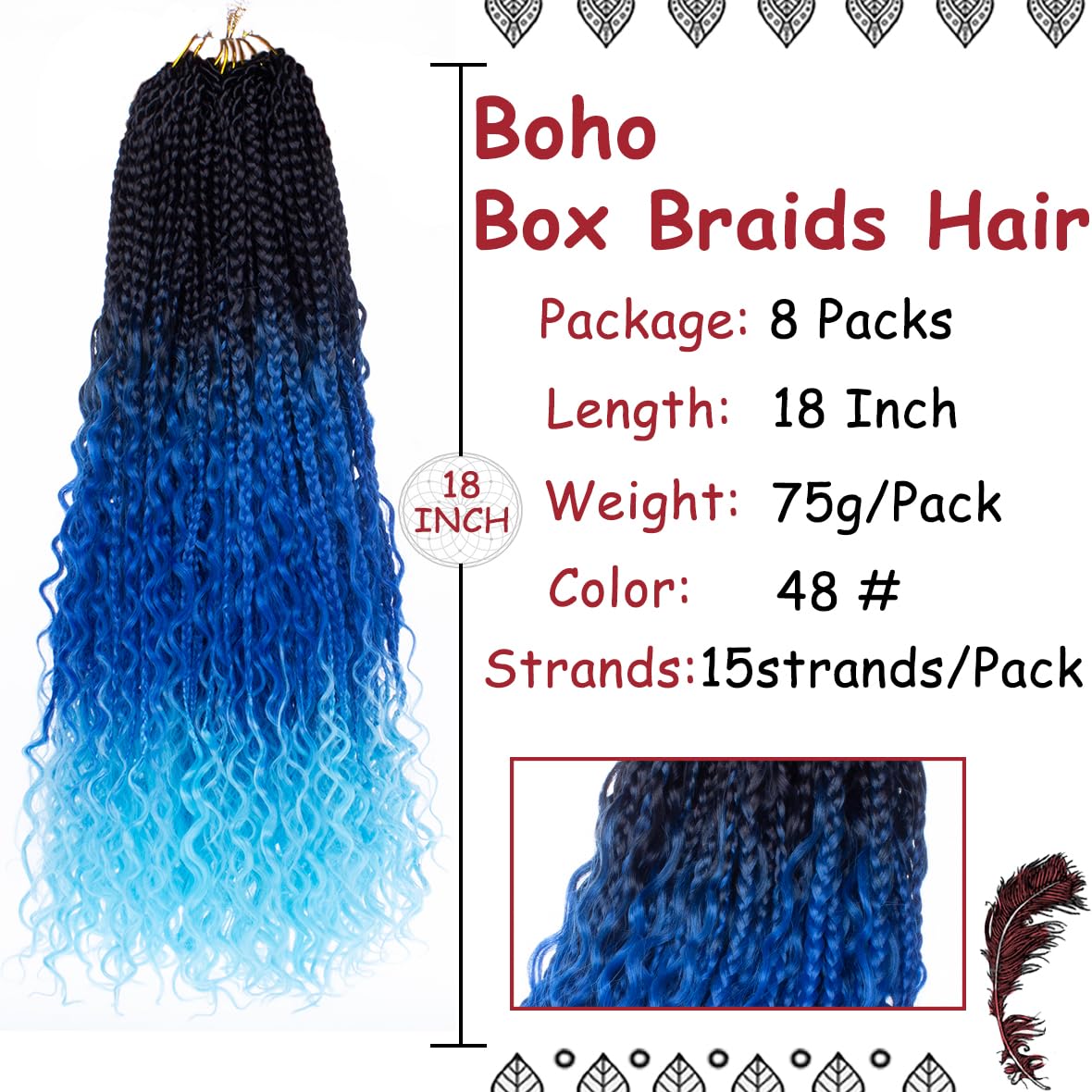 Beverlee Goddess Box Braids Crochet Hair 18 Inch Boho Box Braids 8 Packs Crochet Hair Bohemian Box Braids Crochet Braids Box Braids Curly Ends Messy Pre-looped Synthetic Curly Crochet Hair for Women