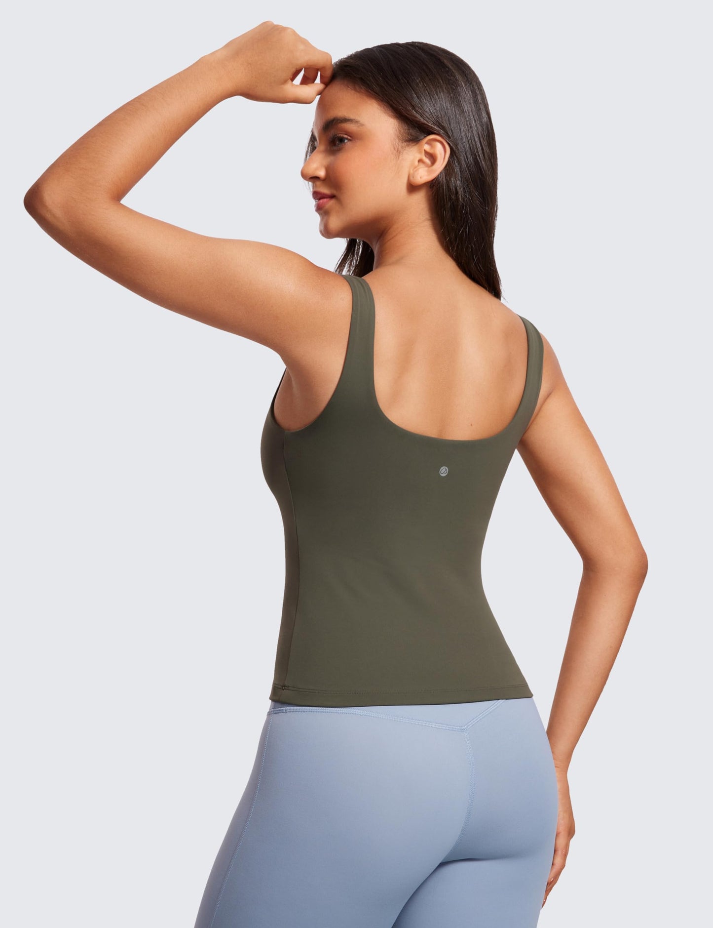 CRZ YOGA Butterluxe Workout Tank Tops for Women U Neck Padded Crop Tops Athletic Camisole Tops with Built in Bra Light Army Green Medium