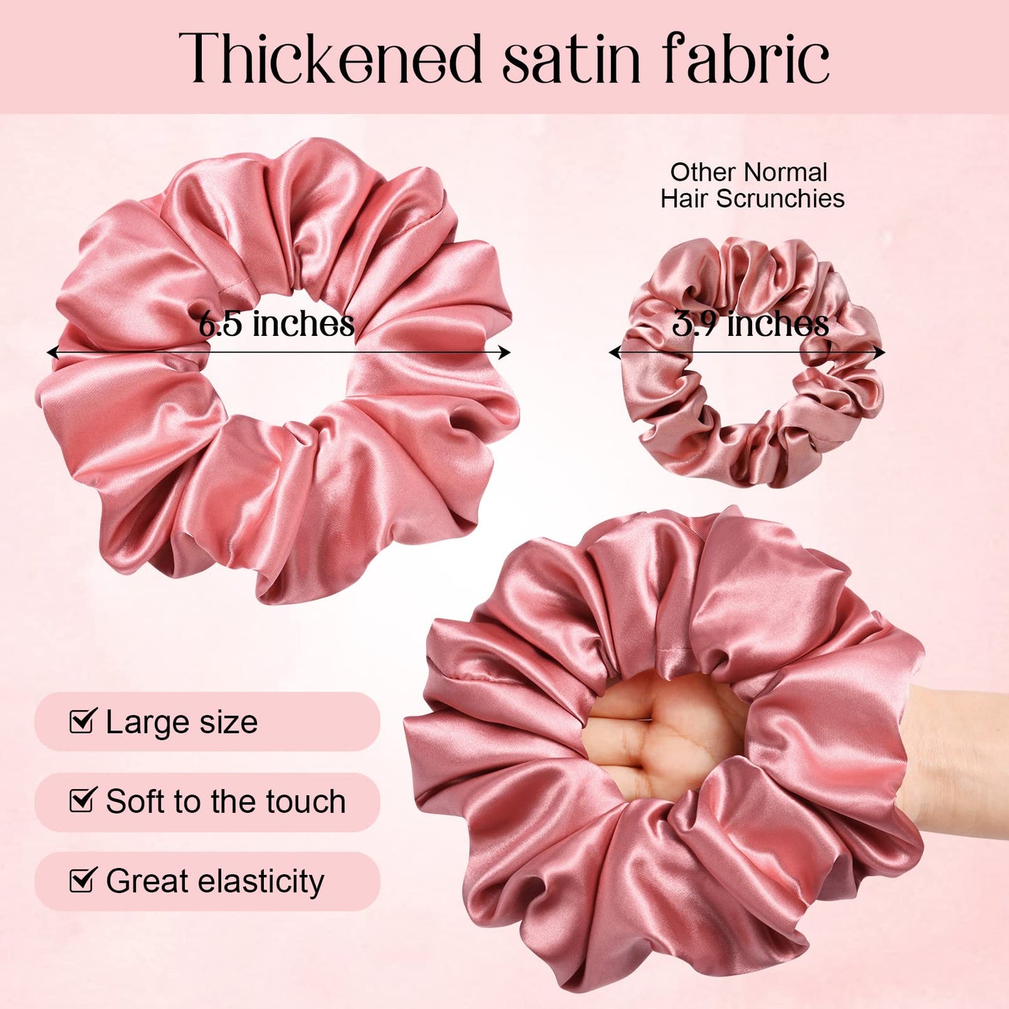CEELGON Large Silk Satin Scrunchies for Women Big Scrunchies Jumbo Satin Hair Ties Oversized Hair Scrunchies for Thick Curly Hair Pack of 6 (Pink,Champagne,Ivory,Gold)