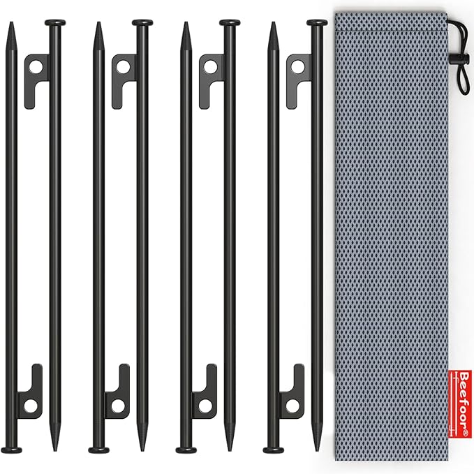 Tent Stakes 12 inch Heavy Duty Tent Pegs Tarp Pegs Camping Stakes for Outdoor Camping Canopy and tarp Suitable for High Winds and All Kinds of Ground 8pc Outdoor Metal Stakes with Storage Bag