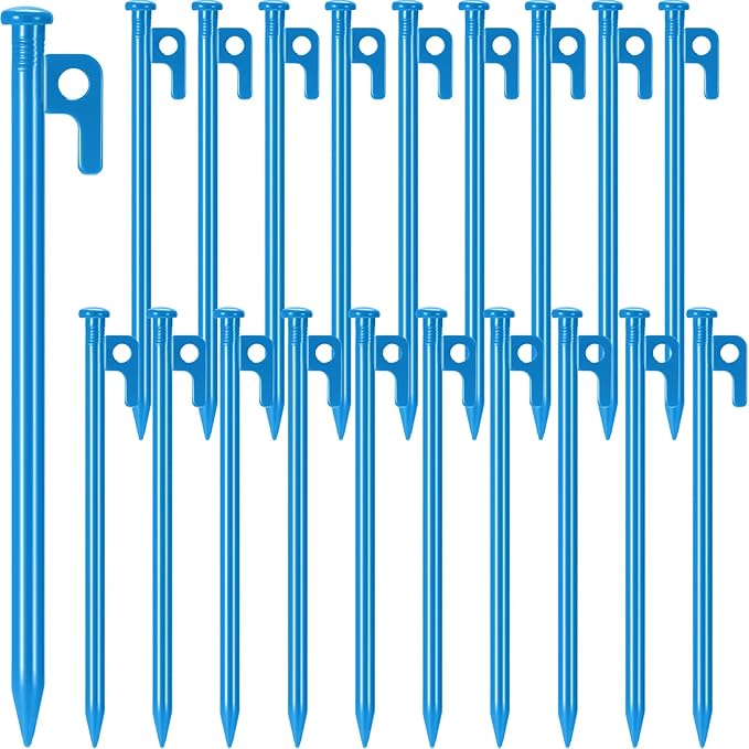 Blulu 24 Pcs 8/12/16 Inch Tent Stakes Heavy Duty Steel Metal Tent Pegs Unbreakable and Inflexible Metal Stakes Tent Spikes for Camping, Yard Decoration, Picnic, Tarp(Blue, 12 Inch)