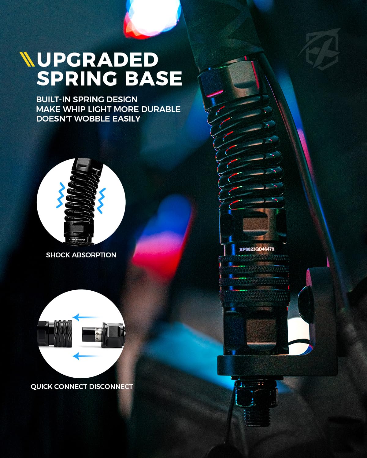 Xprite 2PC 4FT Spiral RGB LED Whip Light with Spring Base, App & Remote Control Stop Turn Reverse Brake Lights Chasing Antenna Lighted Whips, Compatible with SXS ATV UTV Polaris RZR Can-am Jeep