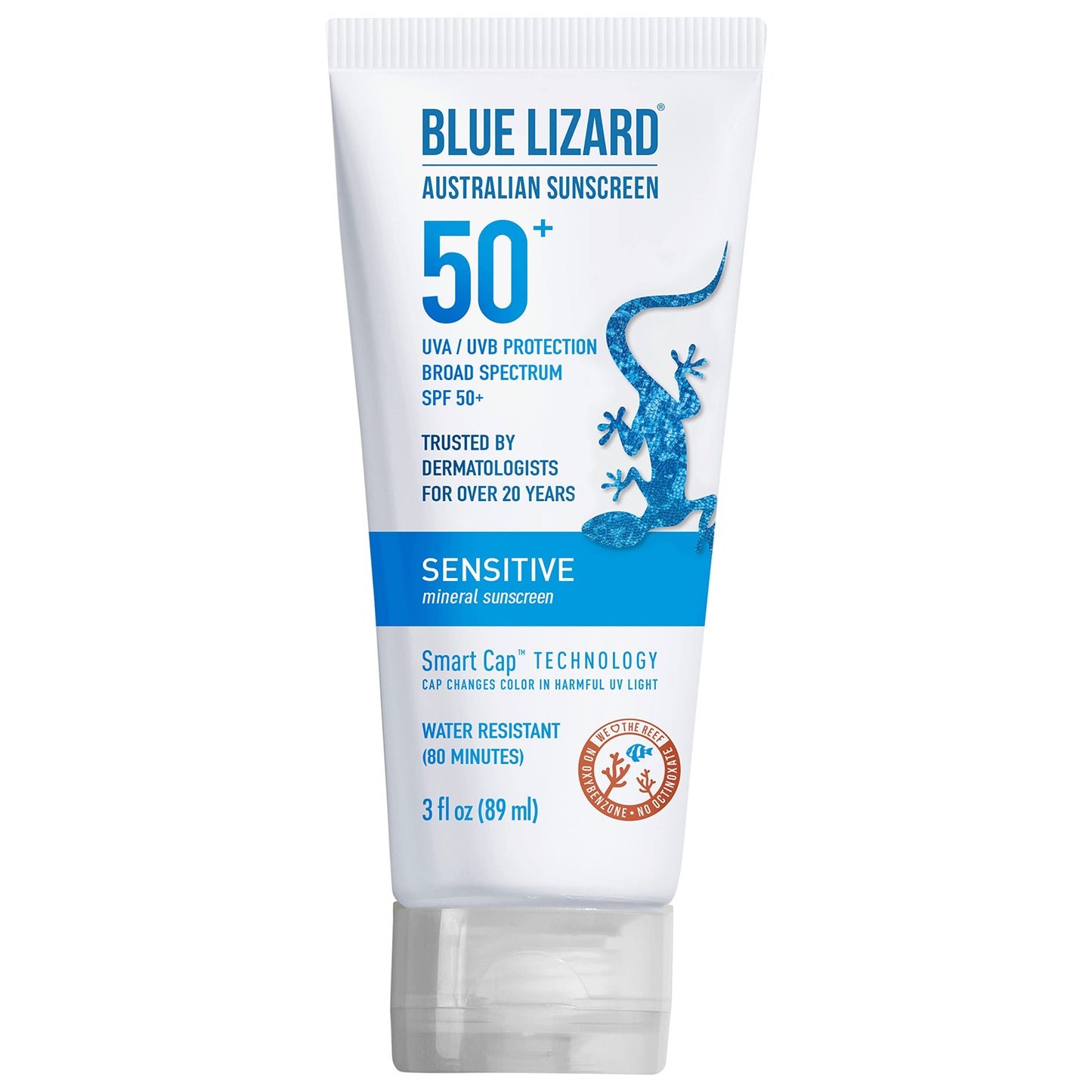 Blue Lizard Sensitive Mineral Sunscreen With Zinc Oxide, Spf 50+, Water Resistant, Uva/Uvb Protection With Smart Cap Technology