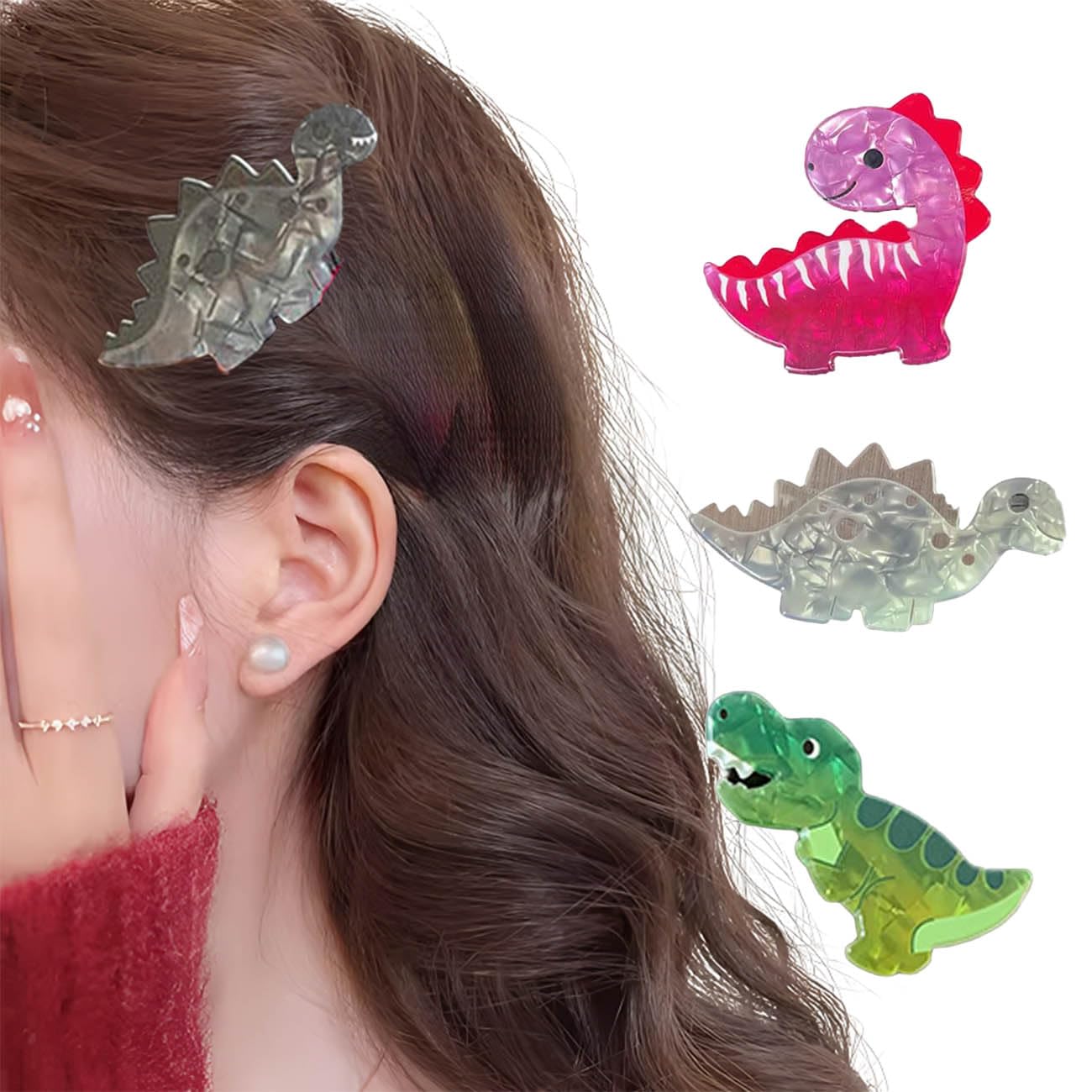 QGMZTNL Dinosaur Hair Clips - Animal Hair Decorations - Fun and Cute for Girls and Women - Medium Size - Suitable for Thin or Thick Hair-hair clips y2k (3pcs set dinosaur hair clips)