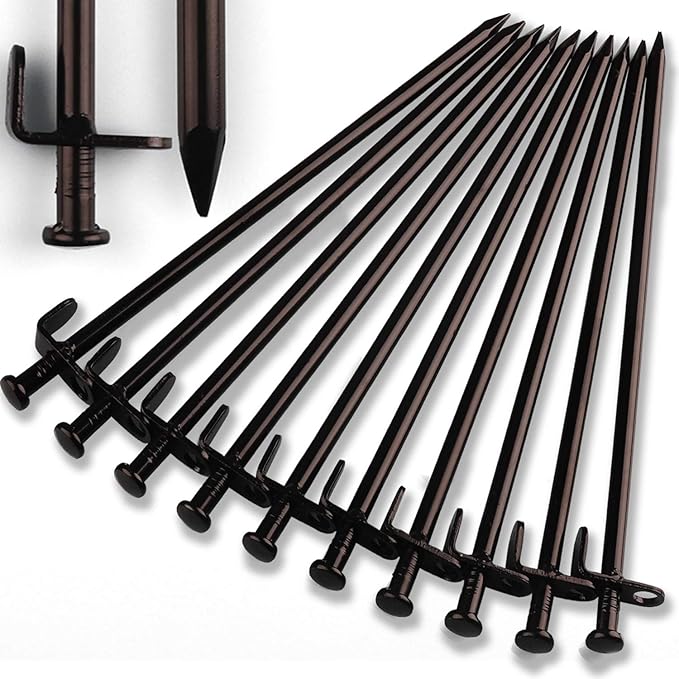 Heavy Duty Steel Tent Stakes - Tarp Pegs Camping Stakes for Outdoor Camping Canopy and tarp, 12 inch 10PC Pack