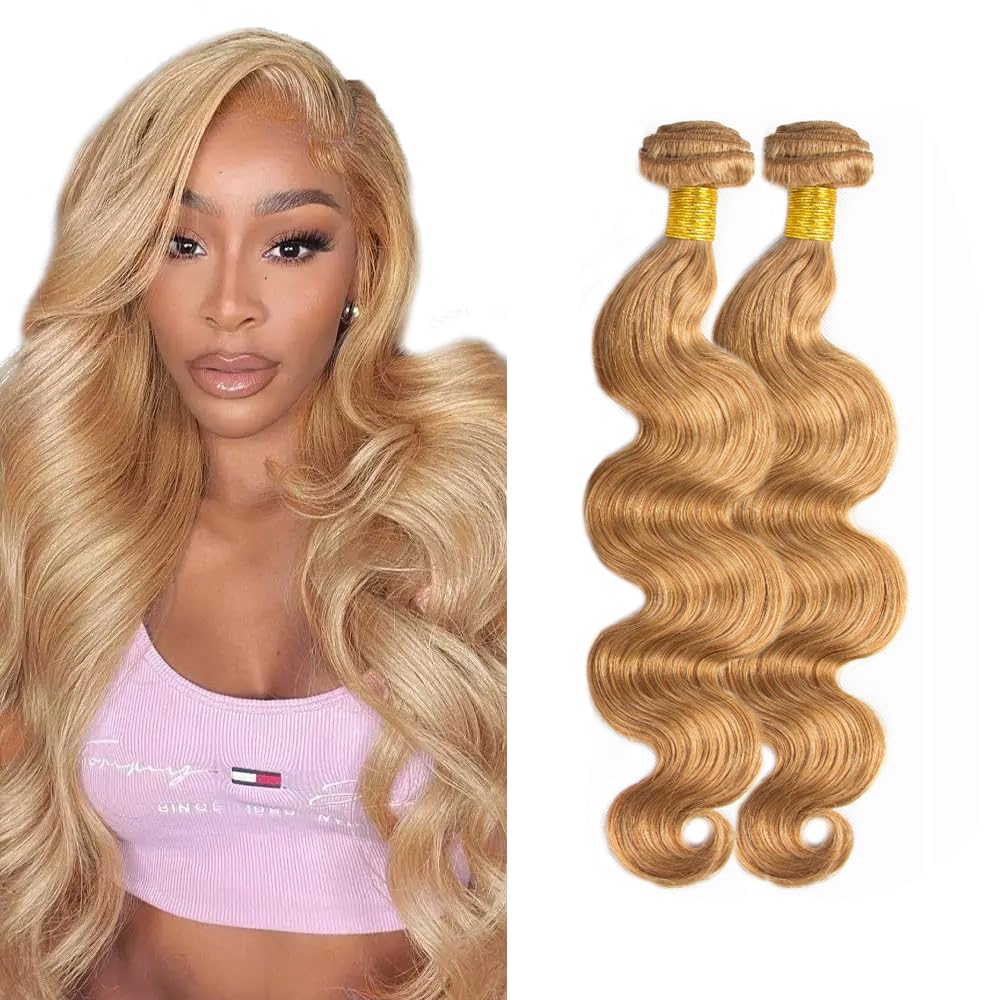 34 34 Inch Color 27 Blonde Bundles 27 Body Wave Bundles Human Hair Unprocessed Brazilian Remy Hair 2 Bundles Honey Blonde Body Wave Bundles Double Weft 27 Bundles Hair Weave