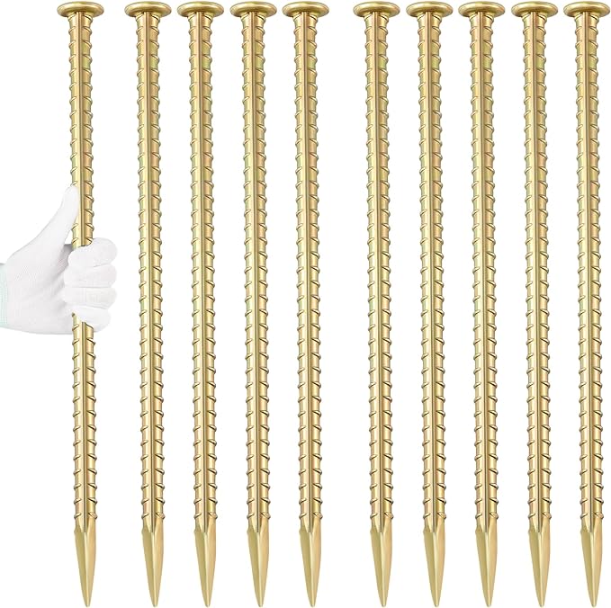 16 Inch Rebar Stakes 1/2 Inch Diameter Galvanized Steel Ground Anchors Heavy Duty Anchoring Spikes for Speed Bump, Parking Curb and Tent (10 Pack)